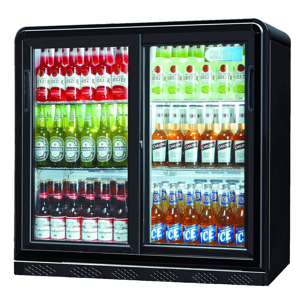 Coolpoint black double-door refrigerated drinks display
